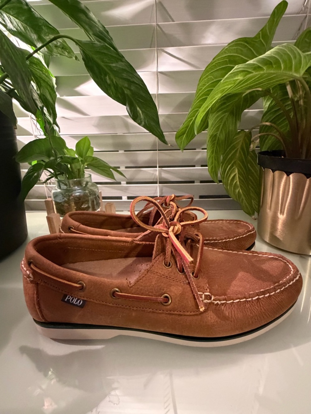 Polo by Ralph Lauren Men's Tan Leather Boat Shoes